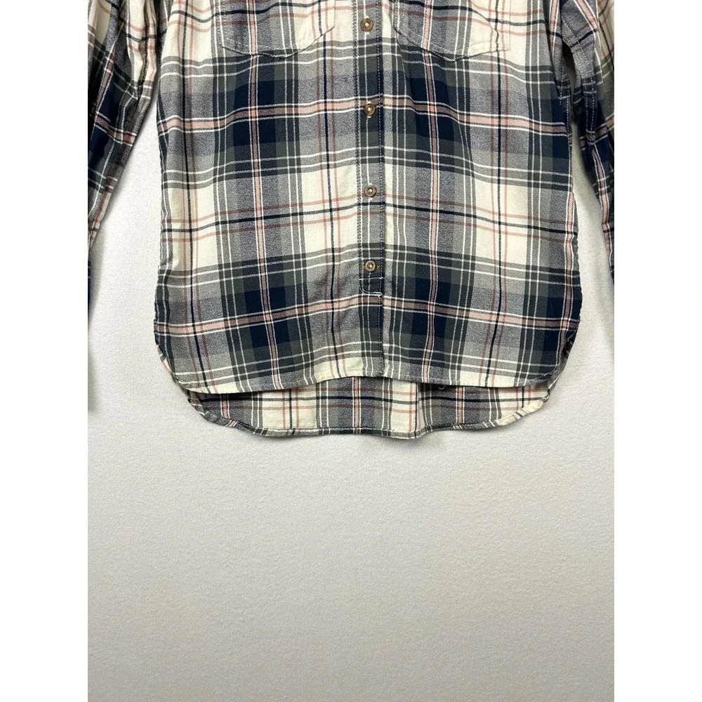 Workwear Carhartt Womens S Navy Pink Plaid Flannel Button Down Shirt‎ Utility